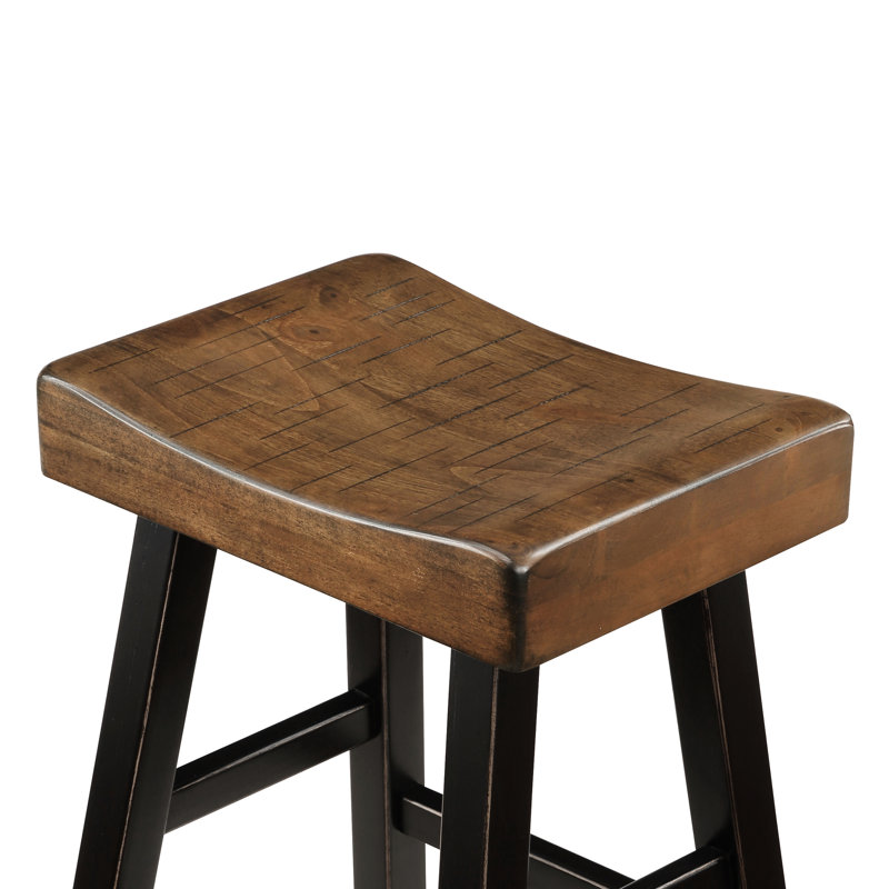 2 tabourets de comptoir en bois d'hévéa massif, 2, noir et brun, 2 pièces transitionnels brun repas, Noir / brun