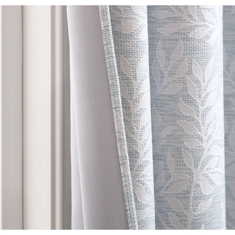 Panneau de rideau simple obscurcissant en microfibre à motif floral avec œillets Jacquard, l 54 po x L 63 po, Bleu brumeux