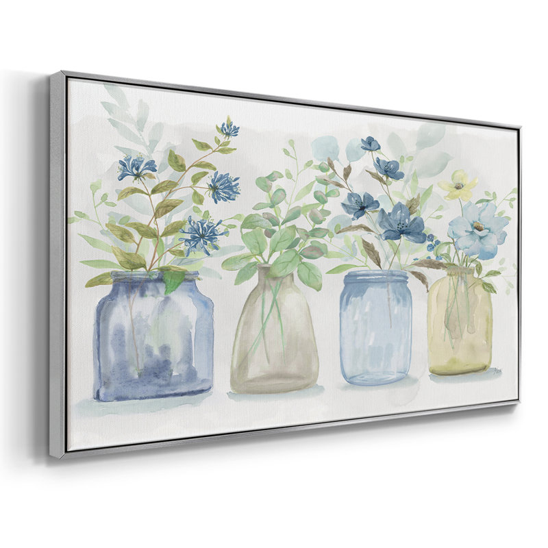 Blue Pickings - Toile tendue avec châssis encadré - Prêt à accrocher, H 21 po x l 41 po, Argent argent