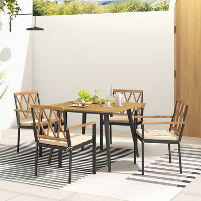 5 Pcs Patio Dining Table Chair Set, 42.5 In. L Dining Table With Umbrella Hole