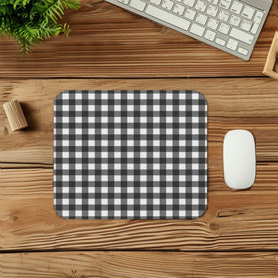Abstract Black Gray Plaid Pattern Modern Gaming Cute Office Laptop Desk Pad Gift Mat Square Rectangle Non-Slip Mousepad