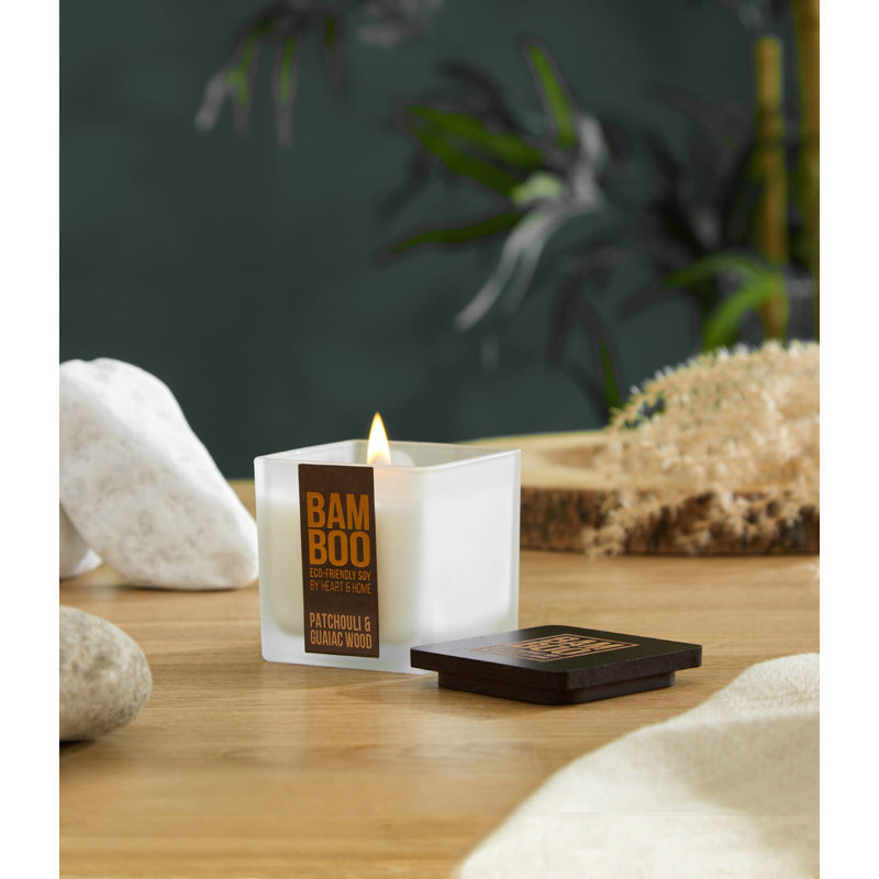 Bamboo Everyday Plant / Floral Scented Jar Candle with Glass Holder - Patchouli & Guaiac Wood, 6" x 6" Jar, 255 Jar