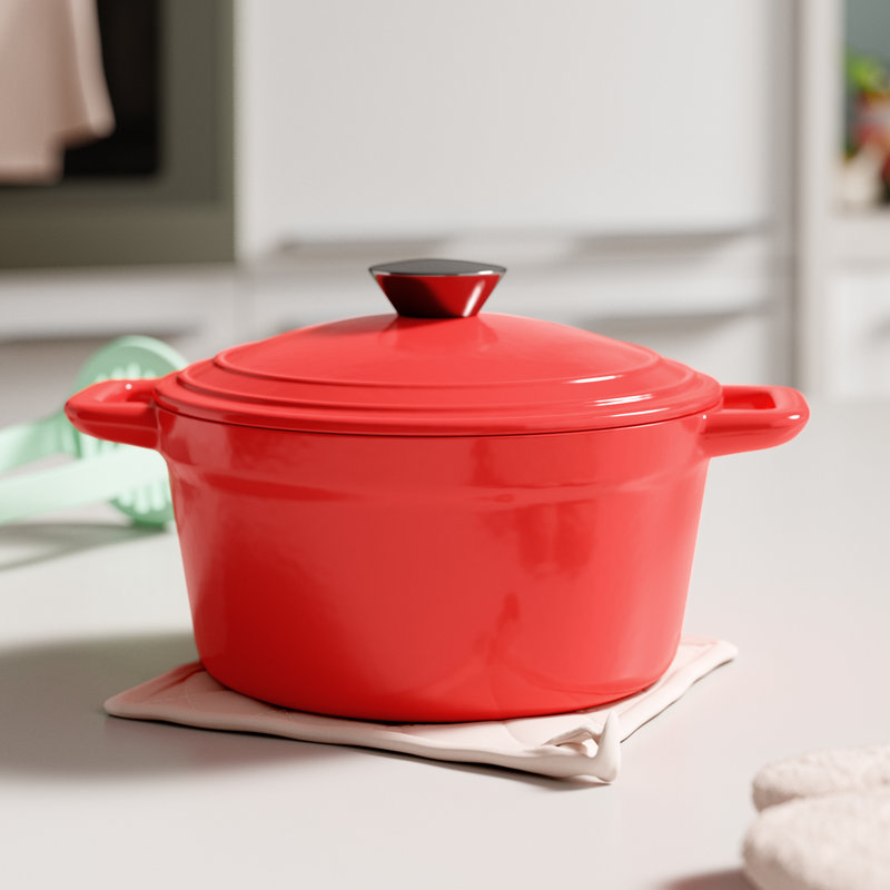 Prep & Savour Maniteau 3 qt. Non-Stick Enameled Cast Iron Round Dutch Oven with Lid, Red