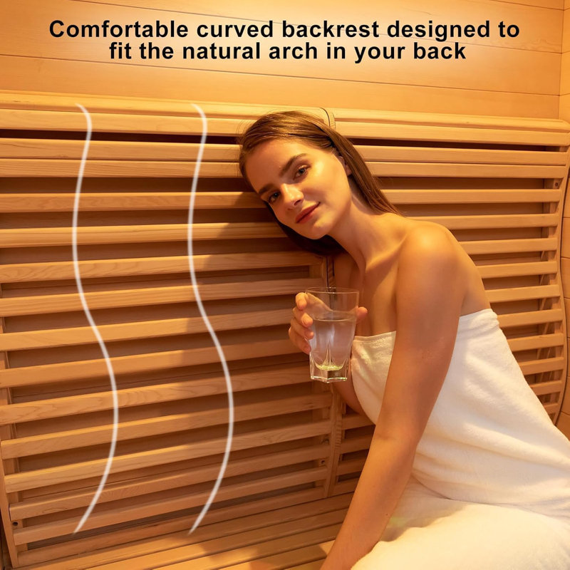 ZONEMEL Wooden Steam Sauna Room, 1 Person Canadian Hemlock Luxurious Indoor Sauna with 3.5 KW Harvia Stove Heater, WiFi Control, Volcanic Rock, Wooden Bucket, Scoop, Reading Light, Hourglass, 220V