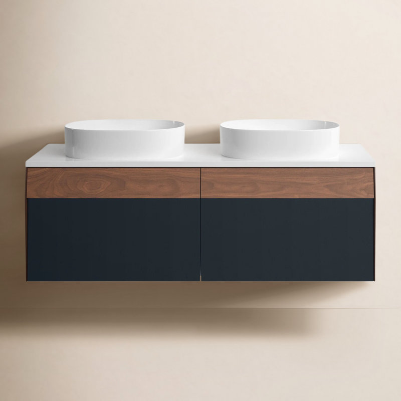 Meuble-lavabo double 55 po Lynwood, Brun clair / bleu foncé