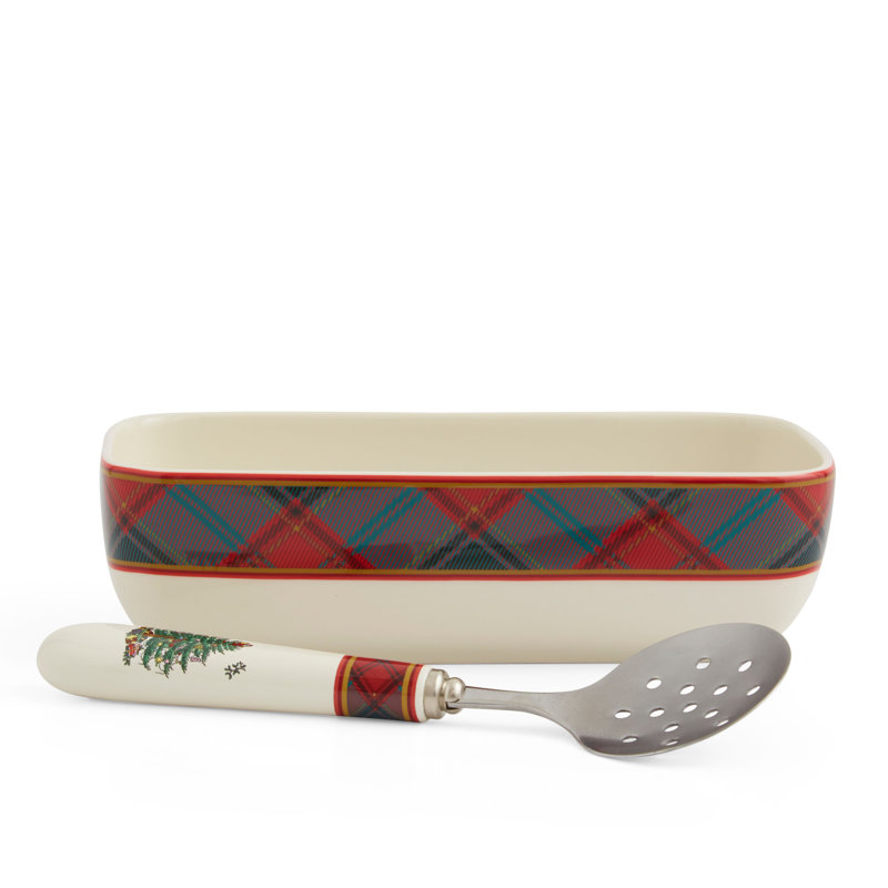 Christmas Tree 2 Piece Rectangular Server With Slotted Spoon