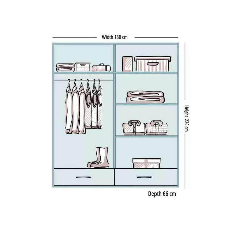 Desilets 2 Door Manufactured Wood Wardrobe, Black, 220 cm H x 66 cm W x 150 cm D