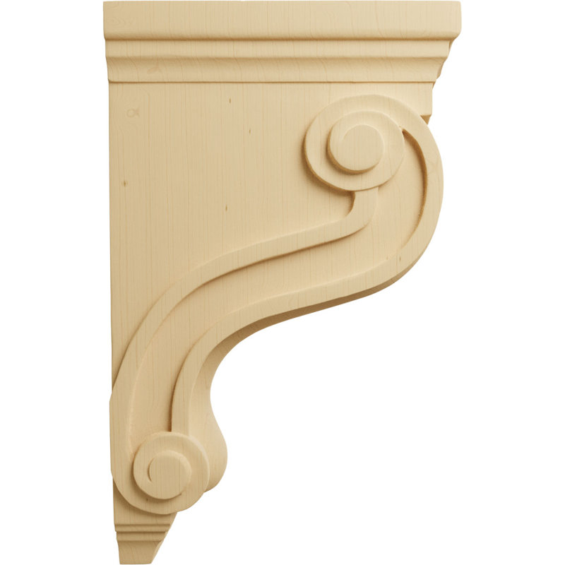 3 7/8"W x 8"D x 13"H Boston Traditional Scroll Corbel, Alder (2-Pack), Alder, 13" H x 3.88" W x 8" D