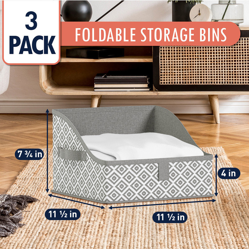Ebern Designs 3 Pack Collapsible Trapezoid Storage Bins Bin, Diamond Grey
