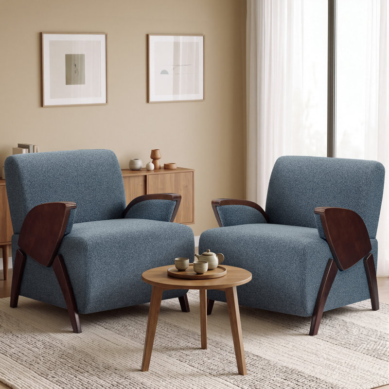 Fauteuil d'appoint rembourré moderne de 27 po de largeur, fauteuil en bois massif (ensemble de 2), Bleu