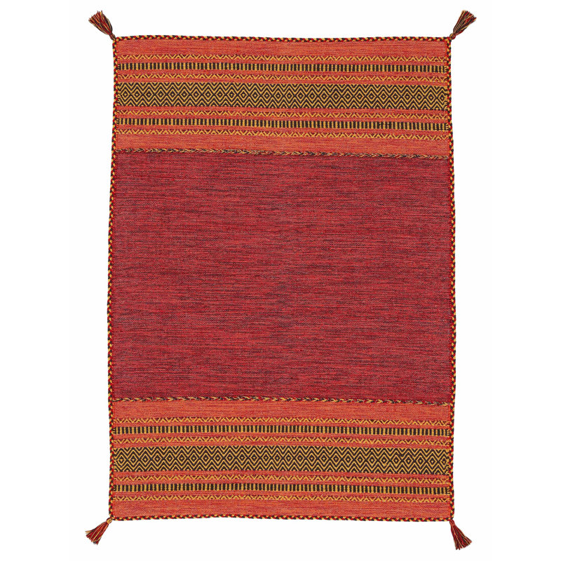 Azizi Striped Hand Woven Cotton Red Rug, Rectangle 160 x 230cm