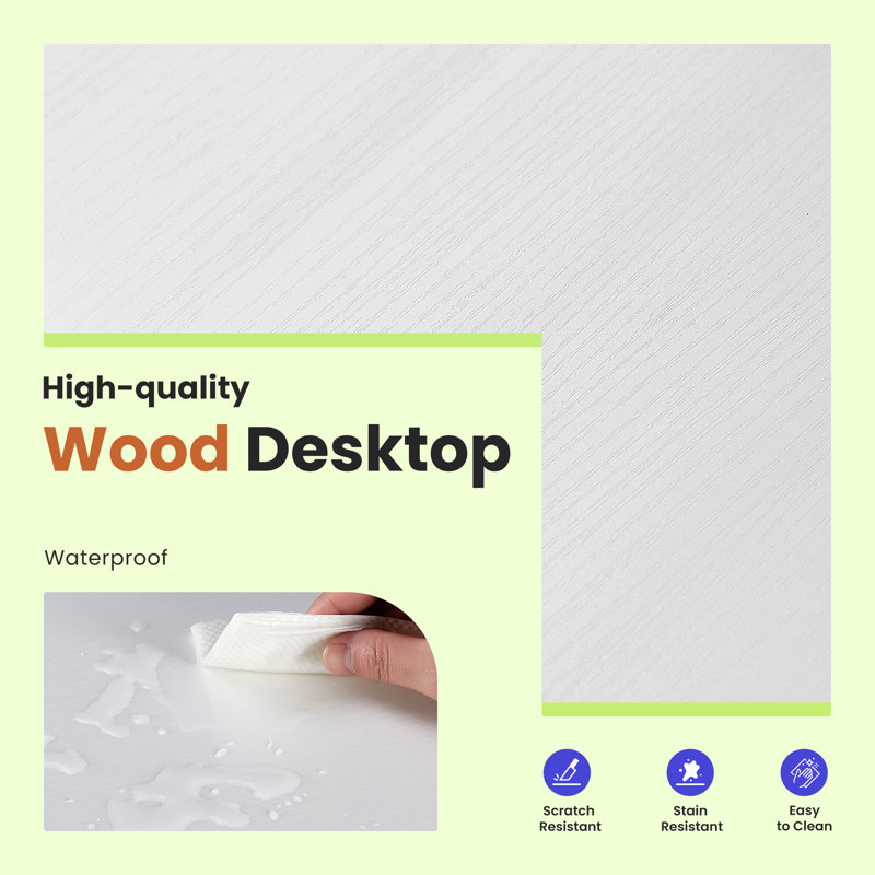 L-Shaped Computer Desk with Desk Monitor Stand and Side Storage Bag, White