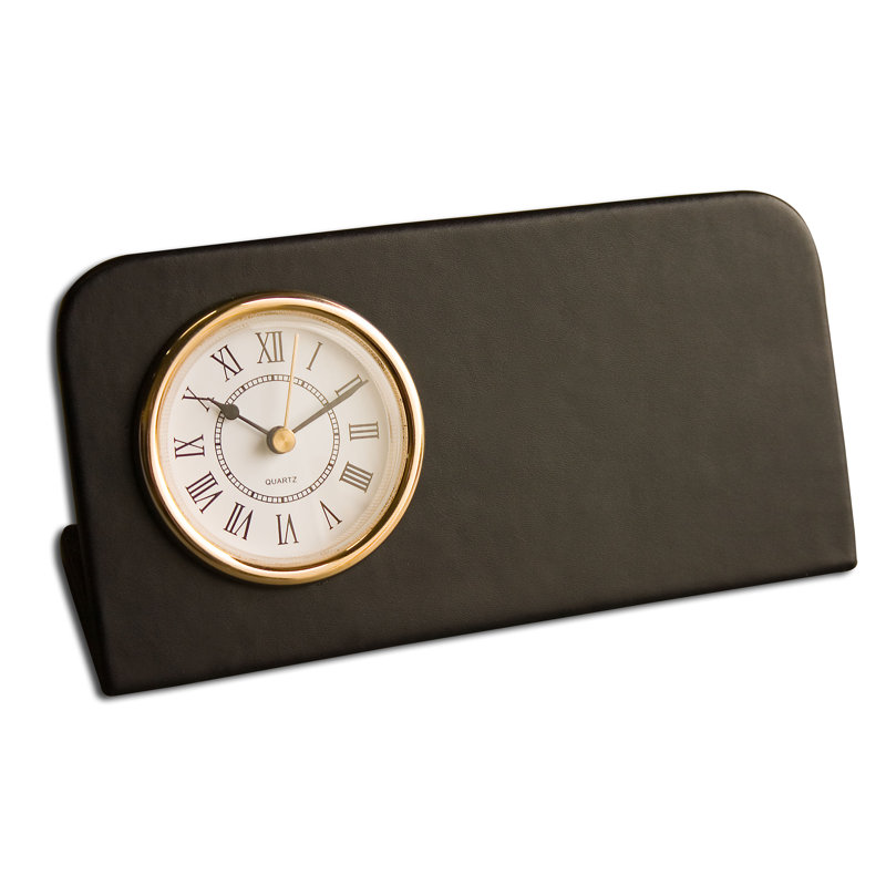 Black Leather Wall Clock with Gold Trim