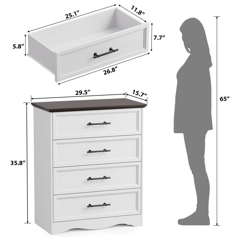 Dresser for Bedroom, 36" Tall Modern Chest of Drawers with Brushed Metal Handle for Bedroom, Living Room, Hallway, White
