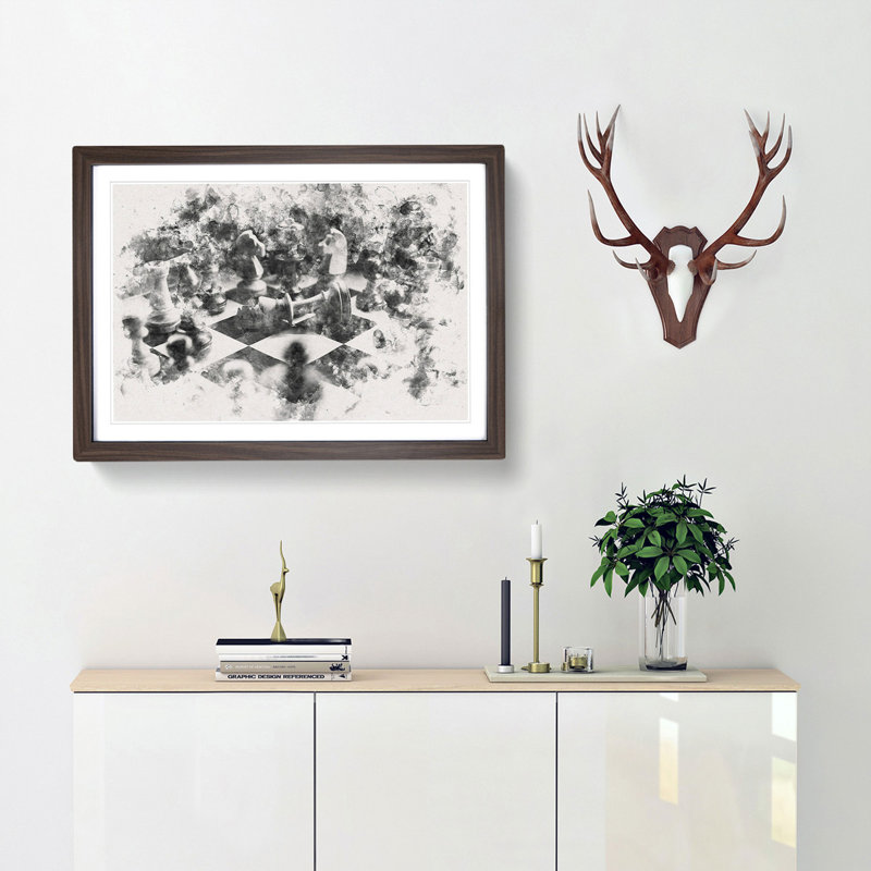 Chess Checkmate - Picture Frame Painting Print, 36cm H x 48cm W x 2cm D, Walnut Framed