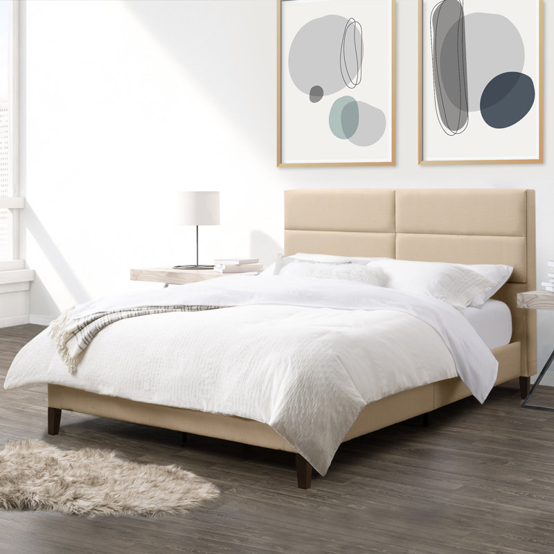 Upholstered Platform Bed, Full, Cream