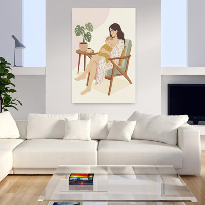 Nurturing Mother Baby Peaceful Serene Contemporary Plant Architecture Wall Art