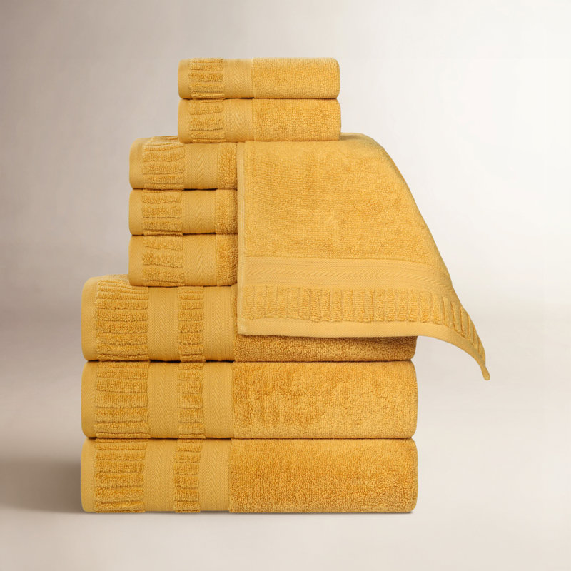 Ensemble de serviettes en coton doux à densité moyenne Venice Zero Twist, Gold, 9 Piece Towel Set