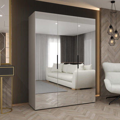 White Marbella III Hinged Door Wardrobe 150cm - Bright Mirrored Wardrobe for Modern Spaces