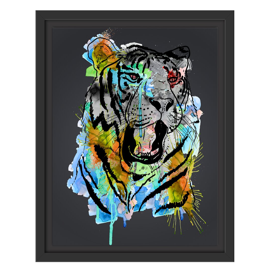 Gerahmtes Wandbild Roar Aquarell Schwarz