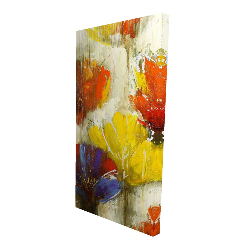 Fleurs jaunes modernes - art floral contemporain sur toile