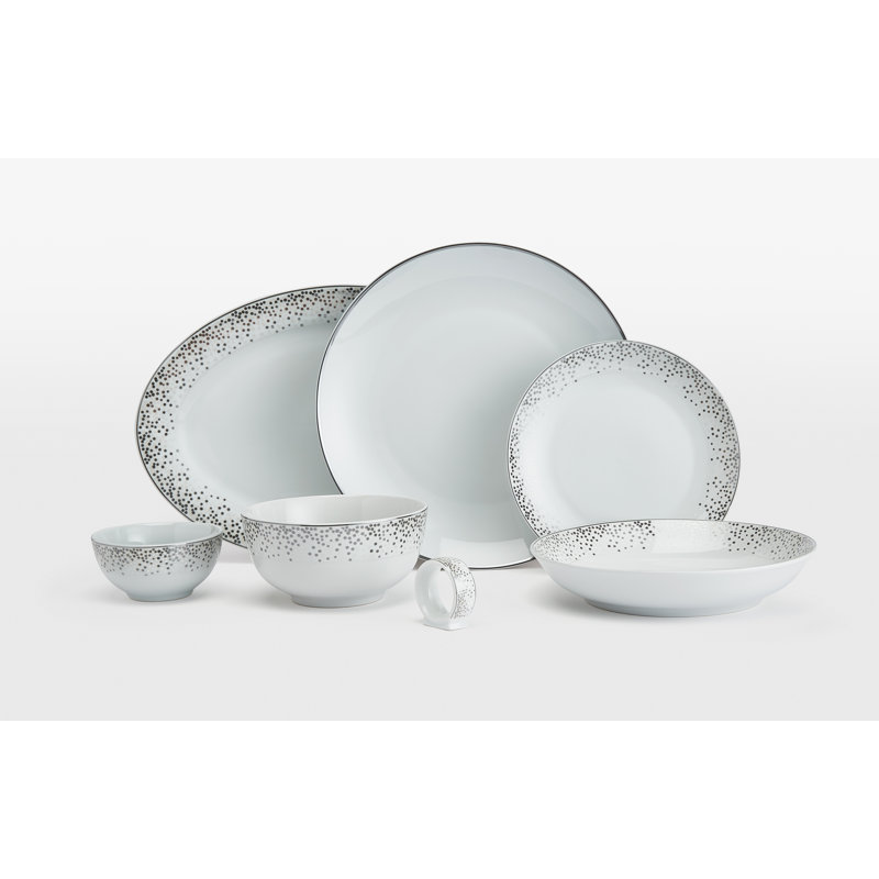 Waterside 50pc Platinum Sparkle Combo Dinner Set, Silver Sparkle