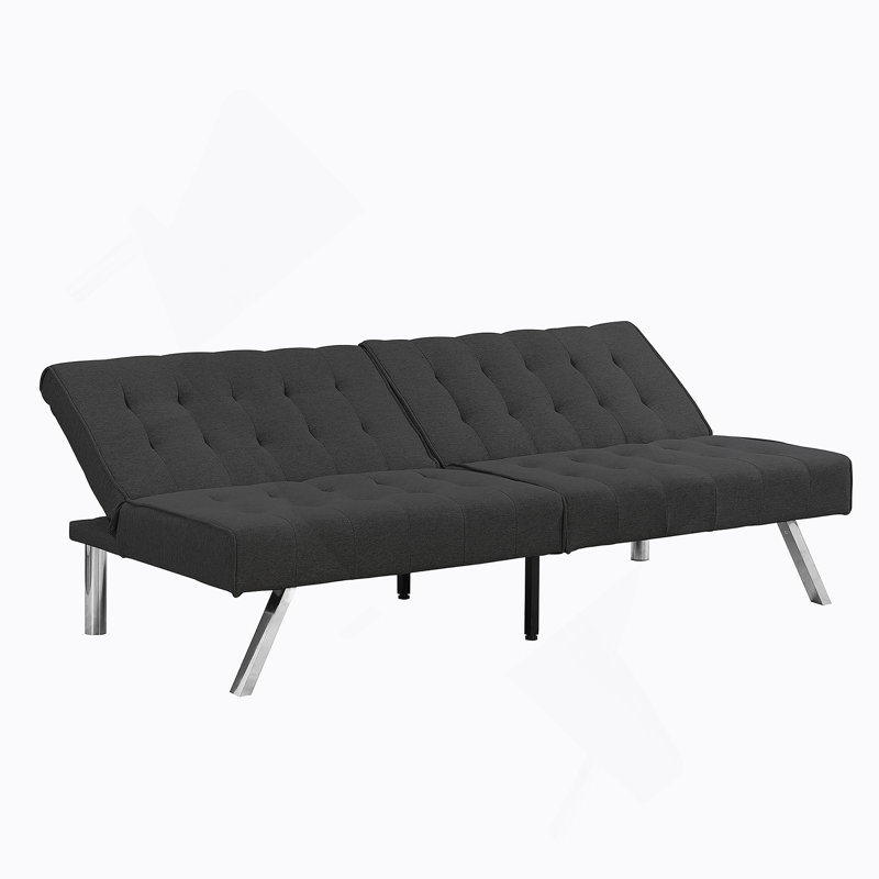 Futon canapé-lit polyvalent en bois et en acier inoxydable pour la détente et l’optimisation de l’espace, Tissu noir