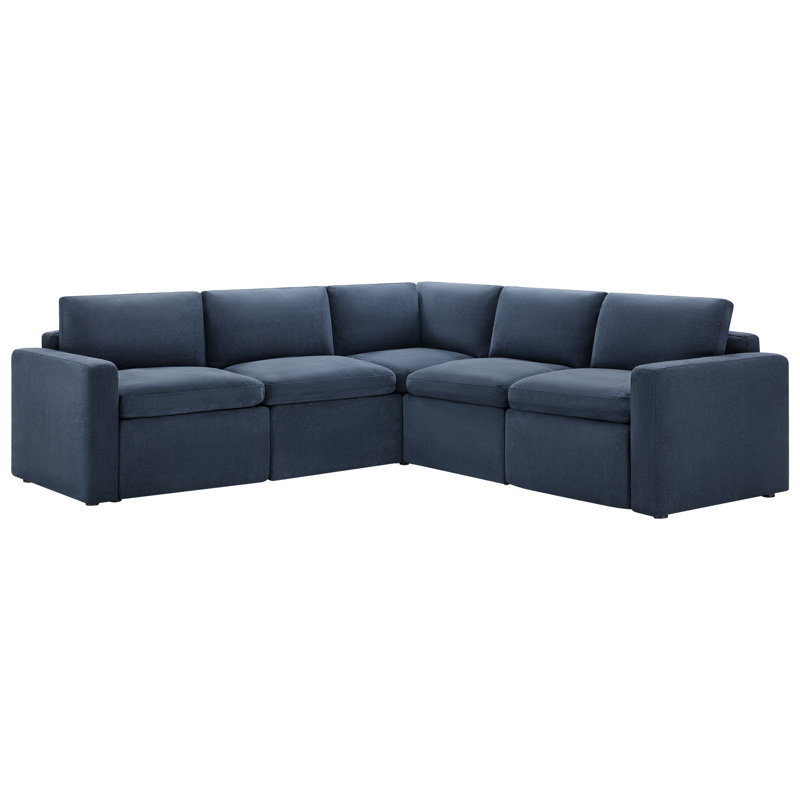 Lana 5 - Piece Upholstered Power Reclining Modular Sectional, Blue Polyester