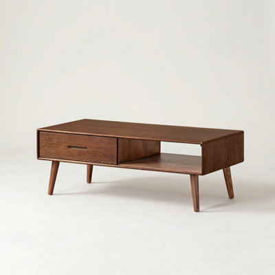Table basse de 39 po de style Mid-Century moderne en chêne massif avec tiroir