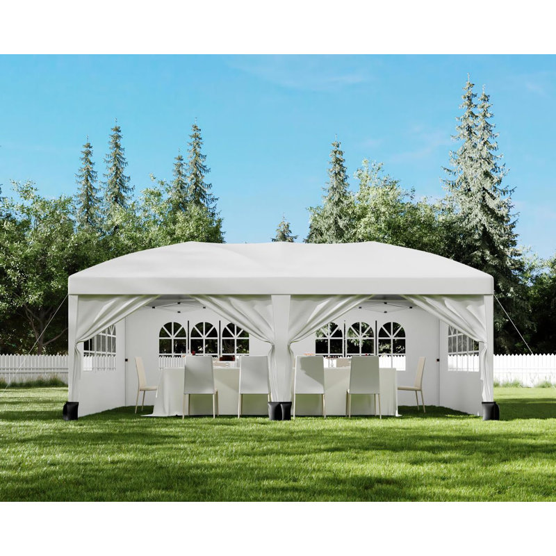 Commercial Heavy-Duty Waterproof Pop-Up Canopy Tent – 10x20FT Outdoor Gazebo with 6 Sidewalls, Adjustable Height, Storage Bag – Perfect for Weddings, Parties, Events – White, With Side Curtains, 10x20FT