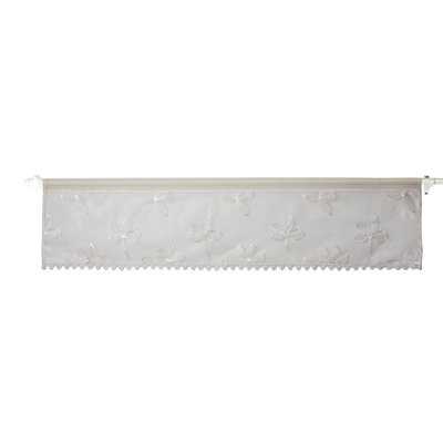 Royalty Floral Pattern, Polyester, Lace, Tulle Knitting Sheer Fabric, White , 60 Inch x 18 Inch, Straight, Decorative Window Treatment Rod Pocket Curtain Straight Valance
