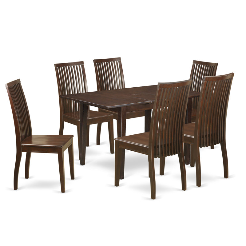 Ensemble de table de cuisine 7 pièces comprenant une table à manger rectangulaire avec rallonge papillon et 6 chaises de salle à manger, 81 x 152 cm, acajou