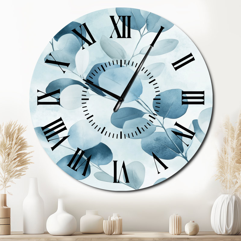 Horloge murale Cool Blue Botanical Wash - Modern, Surdimensionné
