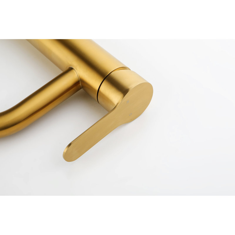 Modern Rv Bathroom Sink Faucet, Deck Mount Single Hole, Brushed Gold Handle, Stainless Steel Vanity, Fast Installation Process