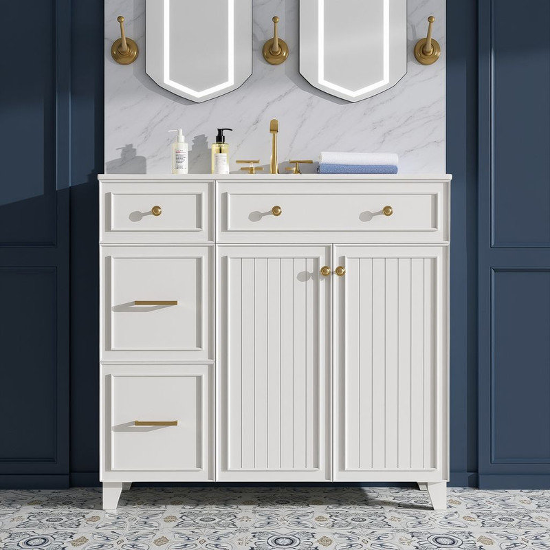 36" Modern Bathroom Vanity - Ceramic Sink, Soft-Close Doors, Smart Storage, Ivory