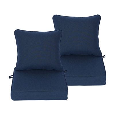 24" x 24" x 5.5" Outdoor Deep Seat & Back Cushion Set of 2, All-Weather Patio - Navy Blue