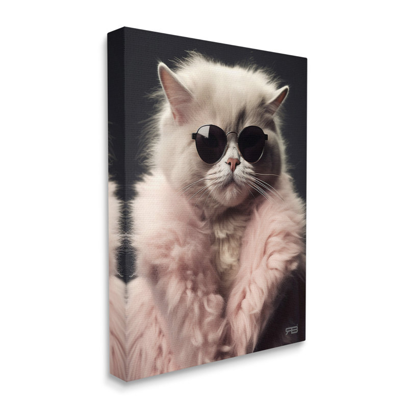 Chat en fourrure, art mural sur toile par RB, H 40 po x l 30 po