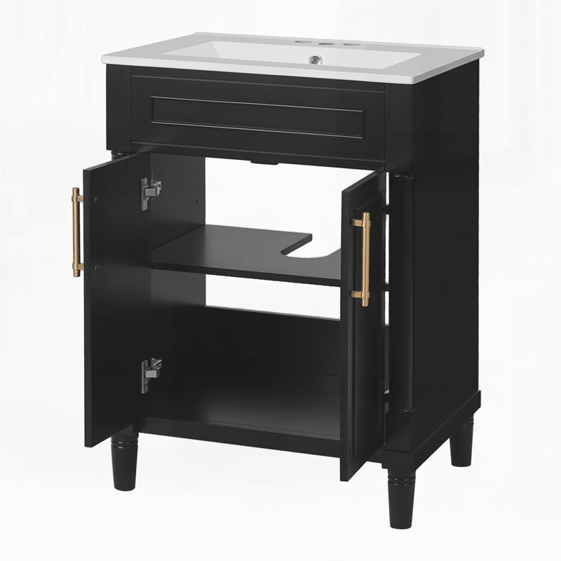 Meuble-lavabo 24 po avec lavabo en céramique, Noir