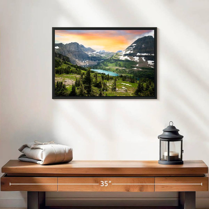 Vue du parc national des Glaciers, 19 po x 13 po, Cadre flottant noir