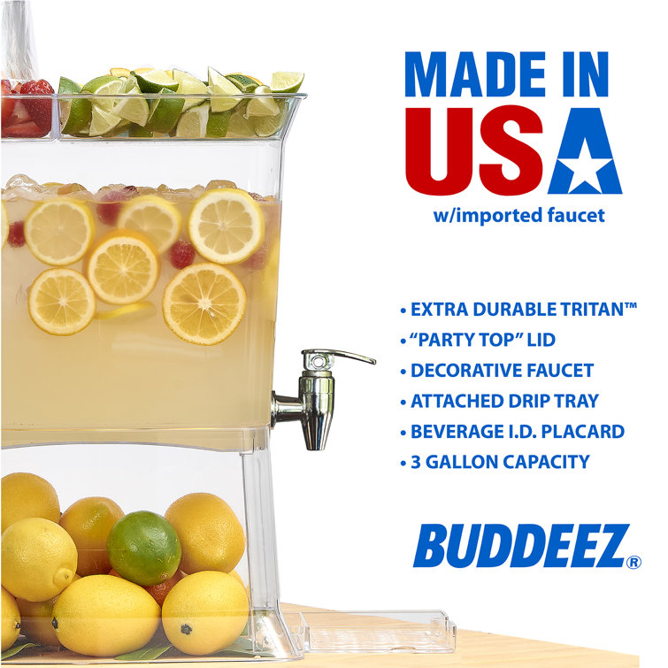 Buddeez Unbreakable 3-1/2-Gallon Beverage Dispenser with Removable Ice-Cone and Bonus Chalkboard ID Tag - Perfect for Parties.