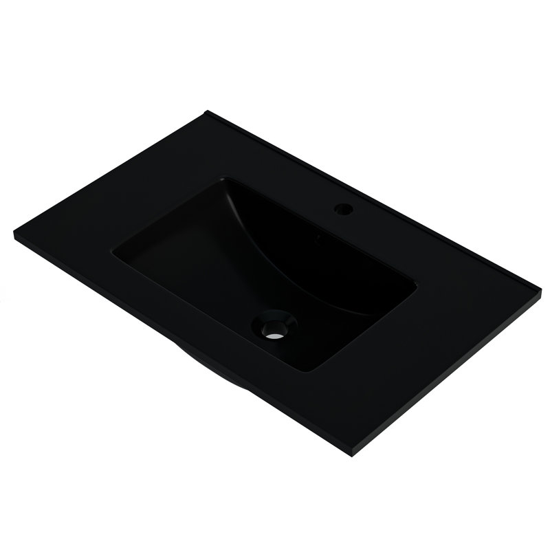 Ceramic Lavatory Sink, Black Or White In 24/30/36 Inch - Bathroom Vessel Basin Meets Us Standards, Faucet Not Included, Black
