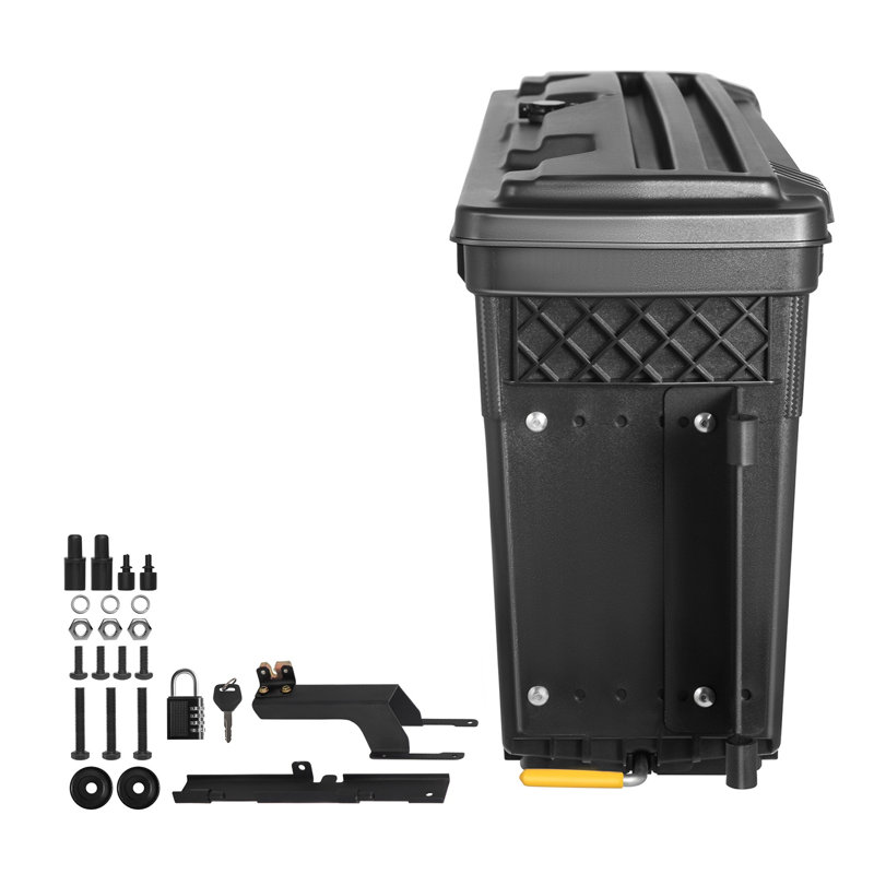 Coffre de rangement verrouillable pour benne de pick-up, 25 litres (6,6 gal), en ABS, avec cadenas à combinaison, étanche, fixation latérale, côté passager, pour Ford F-150 (2015-2021), noir.