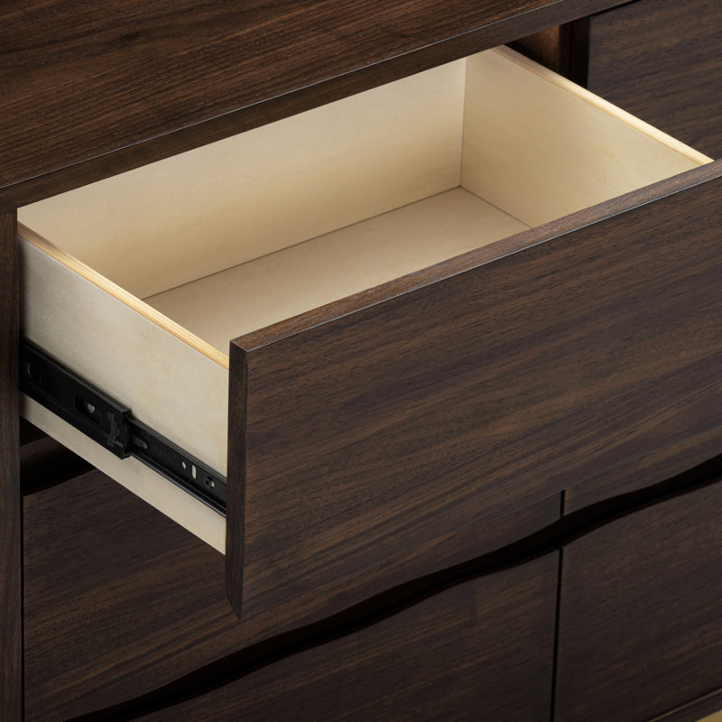 Seneca Modern Solid Wood 6-Drawer Dresser with Elevated Metal Base and Smooth-Glide Storage, Walnut