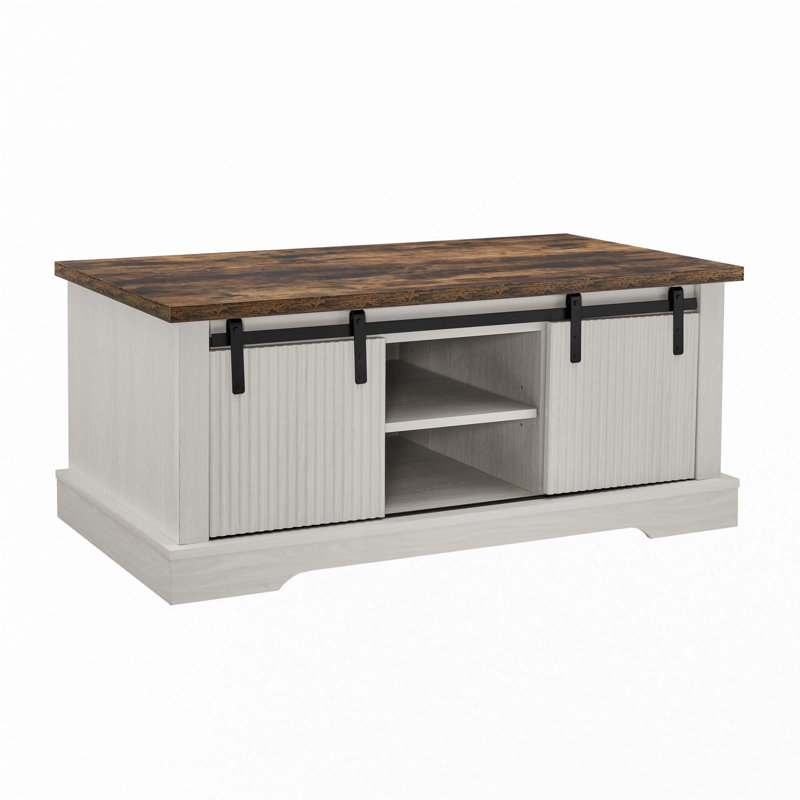 Coffee Table With Sliding Tabletop, White, Brown