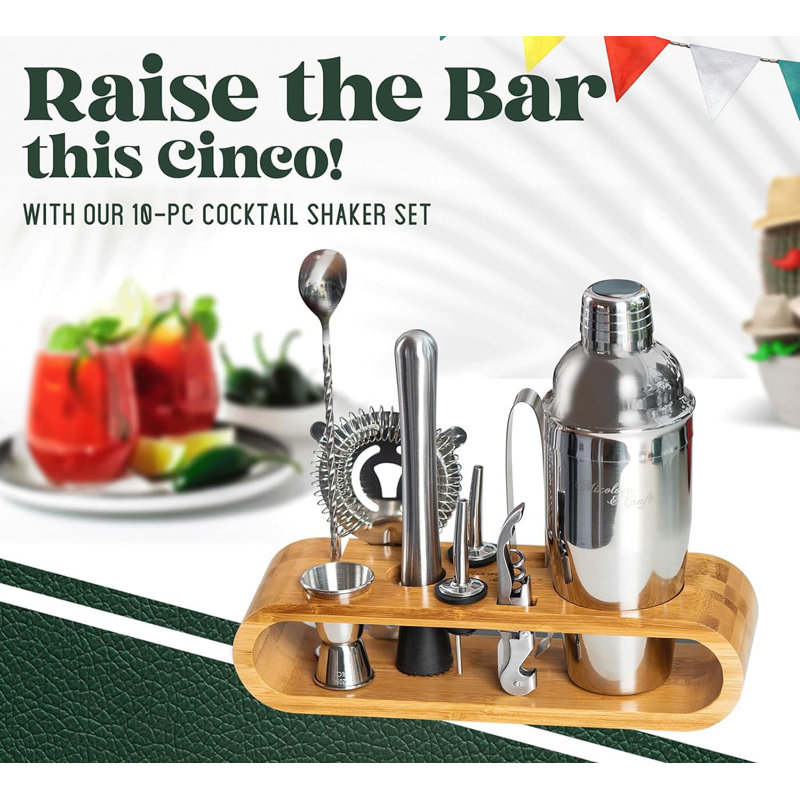Stainless Steel Bartending Set with Bamboo Rack and Tools