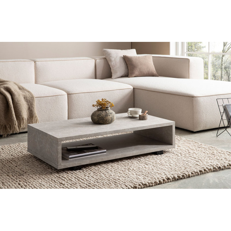 Coffee table 100 cm concrete look living room table sofa table storage space, Beige