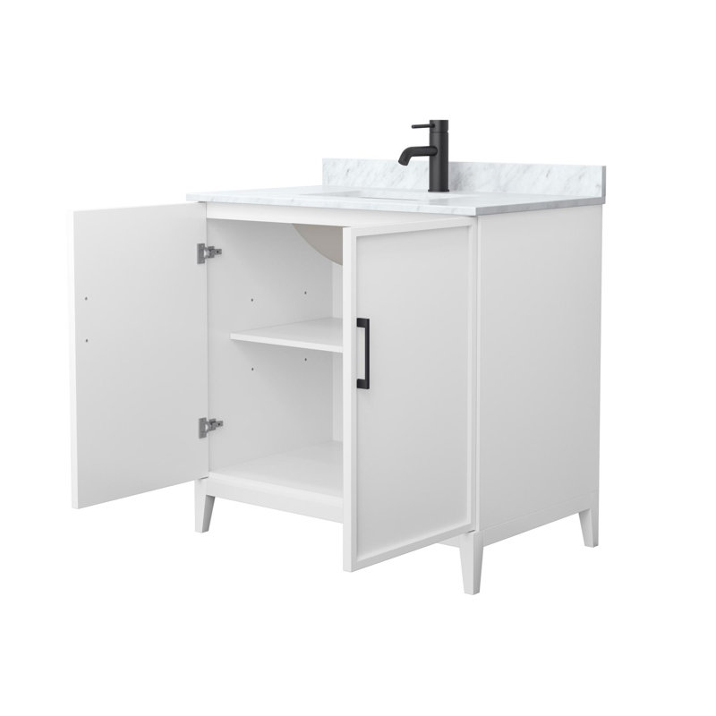 Elan 30'' Single Bathroom Vanity with Marble Top, Matte Black, White, 36''