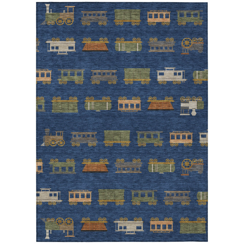 Machine Washable Indoor/Outdoor Chantille ACN2621 Kids Rug, Navy, 9' x 12'