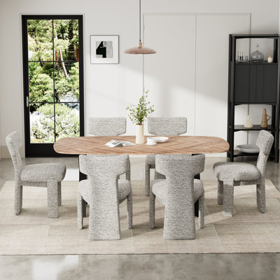 71" Mid Century Dining Table Set, Rectangular Kitchen Table with Wide Upholstered Chenille Dining Chairs for 4-6