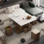 Table basse relevable moderne avec 4 tabourets pour le salon Table de salle à manger extensible 1 rangement caché + 2 tiroirs peu encombrants
